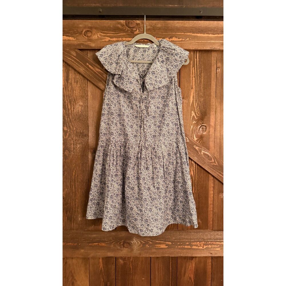 Rebecca Taylor Women's Blue Floral Print Tie Neck Dress - Size Medium